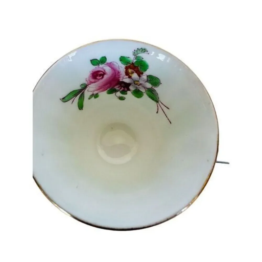Crown Staffordshire Fine Bone China Demitasse Cup &‎ Saucer Green Lace Pink Rose